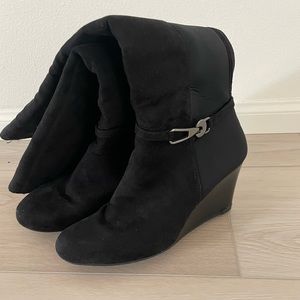 Black Wedge Knee High Boots - Womens Size 9